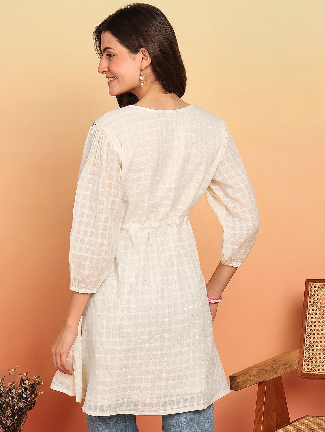 women white embroidered puff sleeve a-line kurti - 21957952 - Standard Image - 3