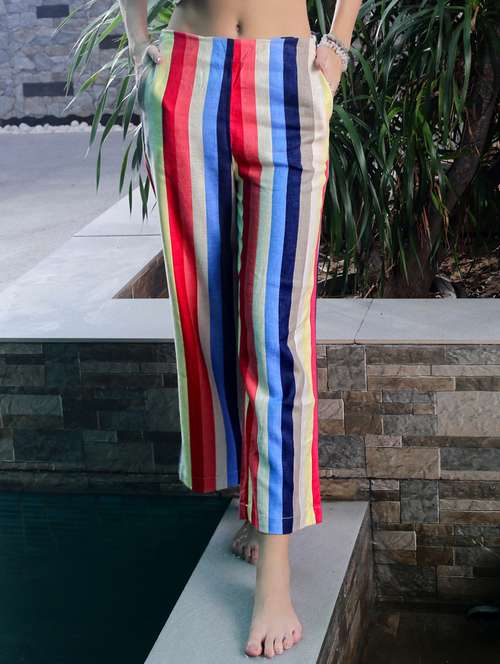 women striped mid rise straight trouser - 21957958 -  Standard Image - 0