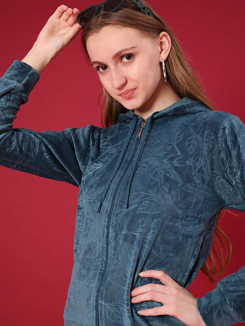 women self designed long sleeve hooded sweatshirt - 21958021 -  Standard Image - 3