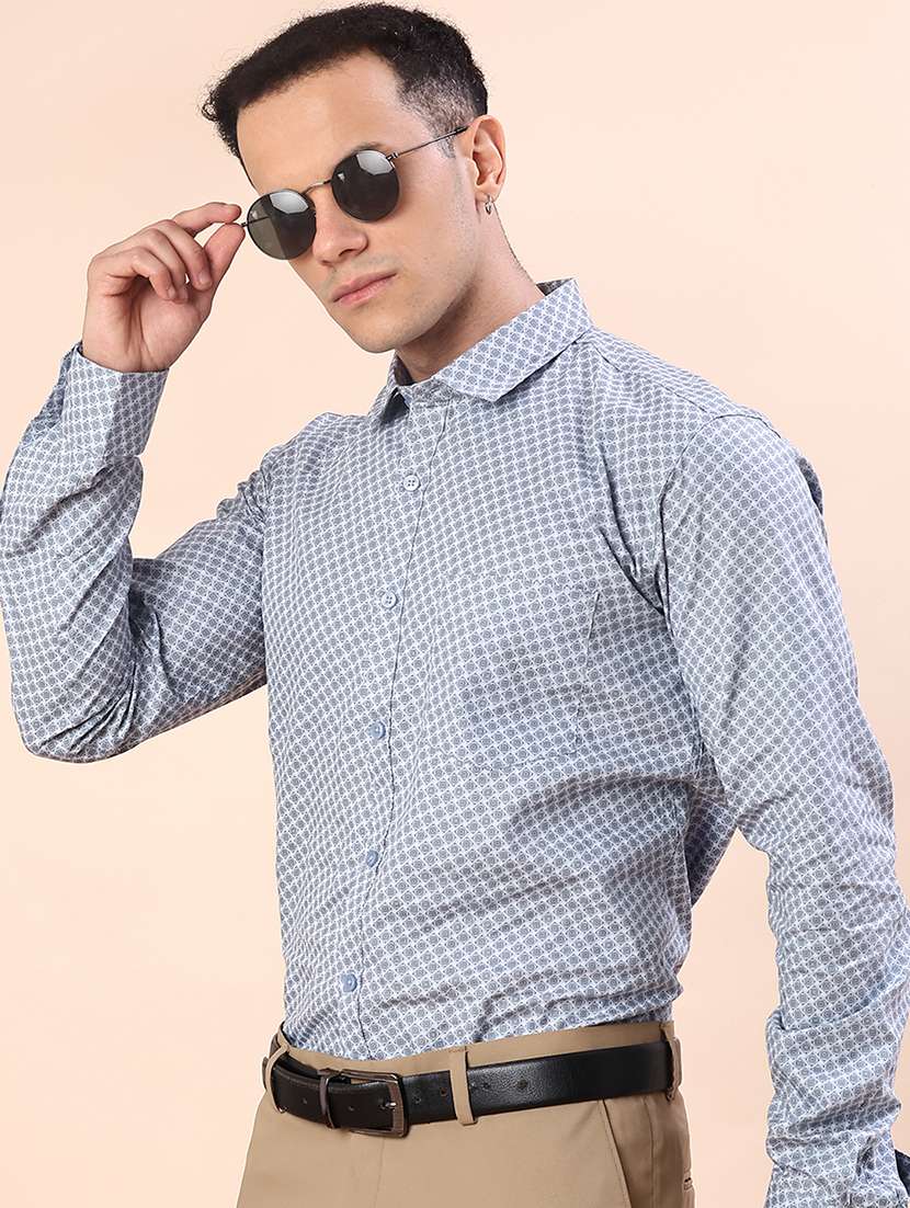 men printed long sleeve regular fit formal shirt