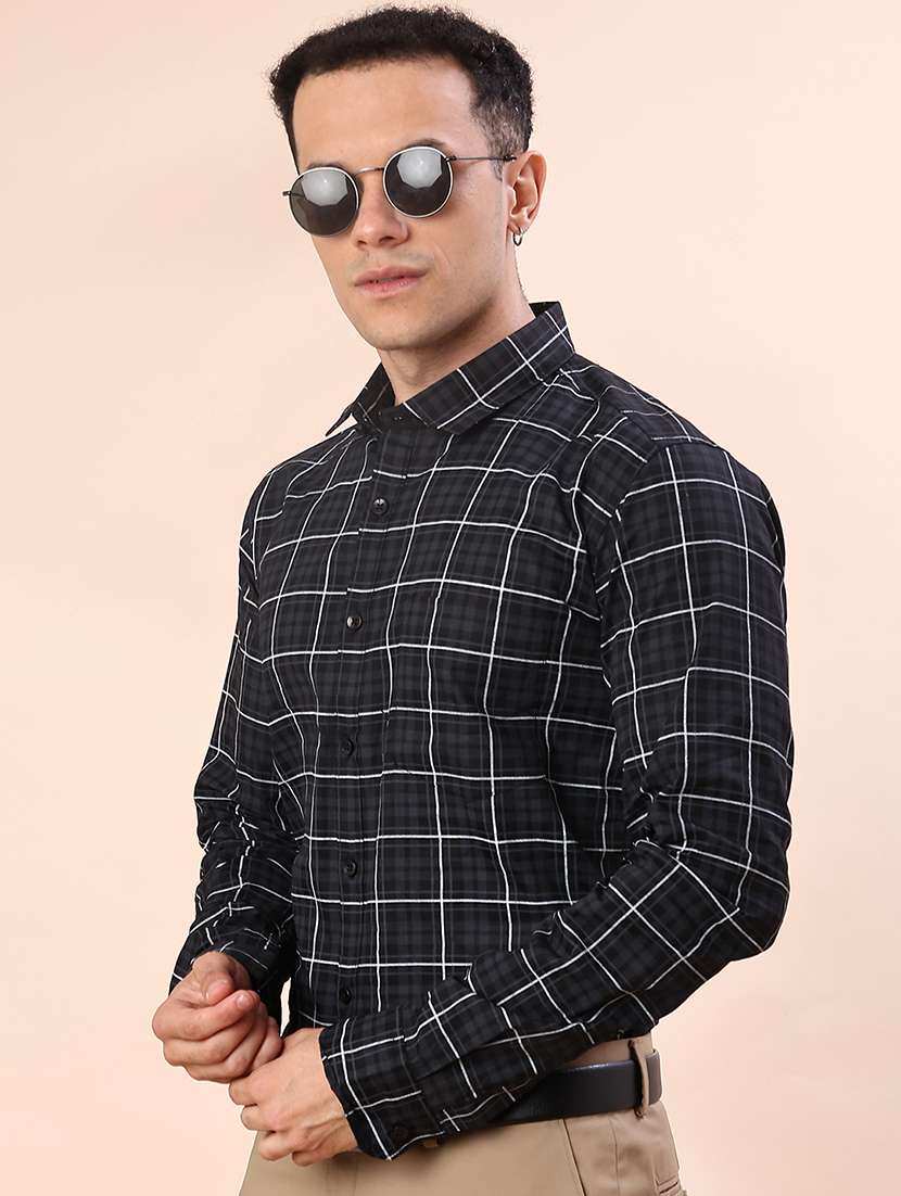 men checkered long sleeve regular fit formal shirt