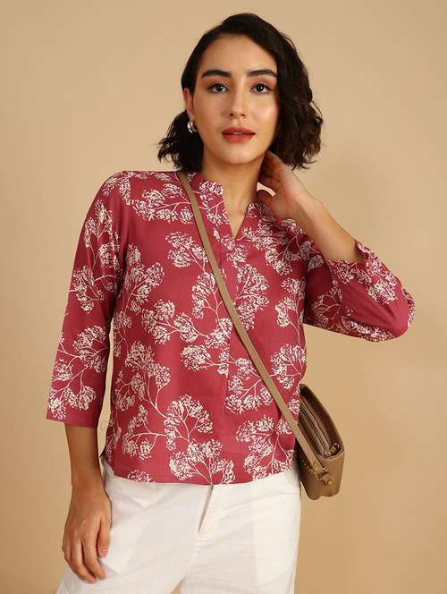 women printed printed quarter sleeve a-line top - 21958055 -  Standard Image - 0