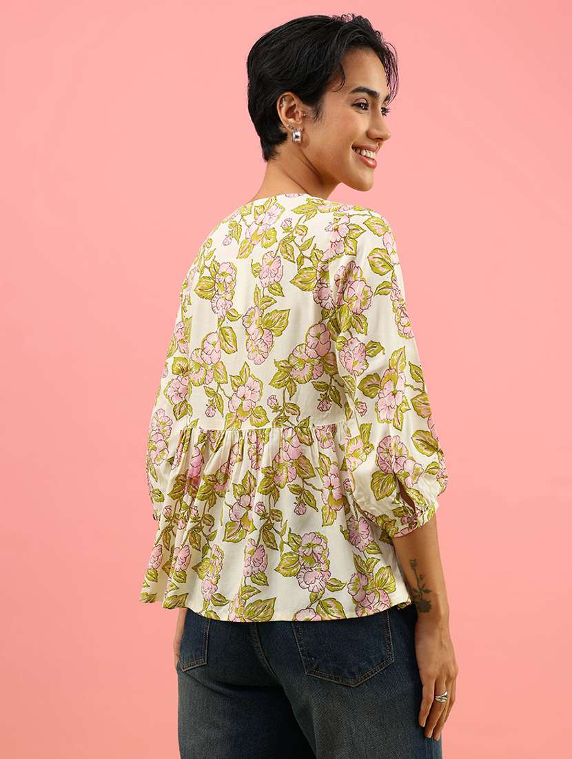 women printed three quarter sleeve kurti - 21958056 -  Standard Image - 3