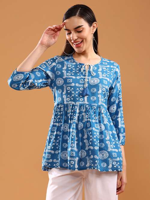 women printed three quarter sleeve kurti - 21958057 -  Standard Image - 0