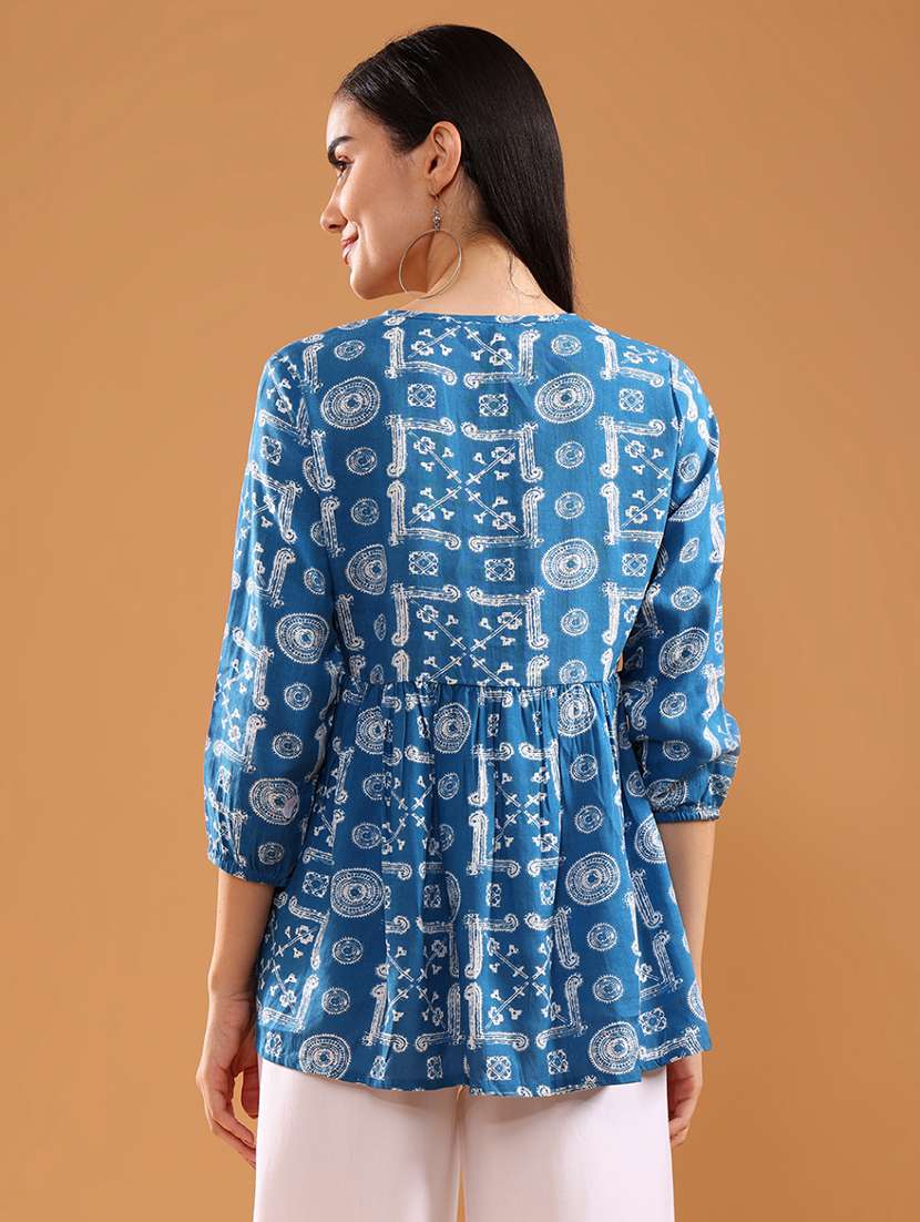 women printed three quarter sleeve kurti - 21958057 -  Standard Image - 3