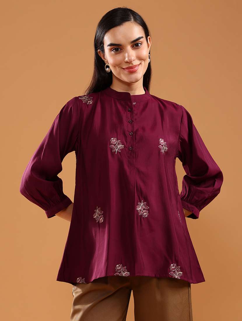 women embroidered three quarter sleeve kurti