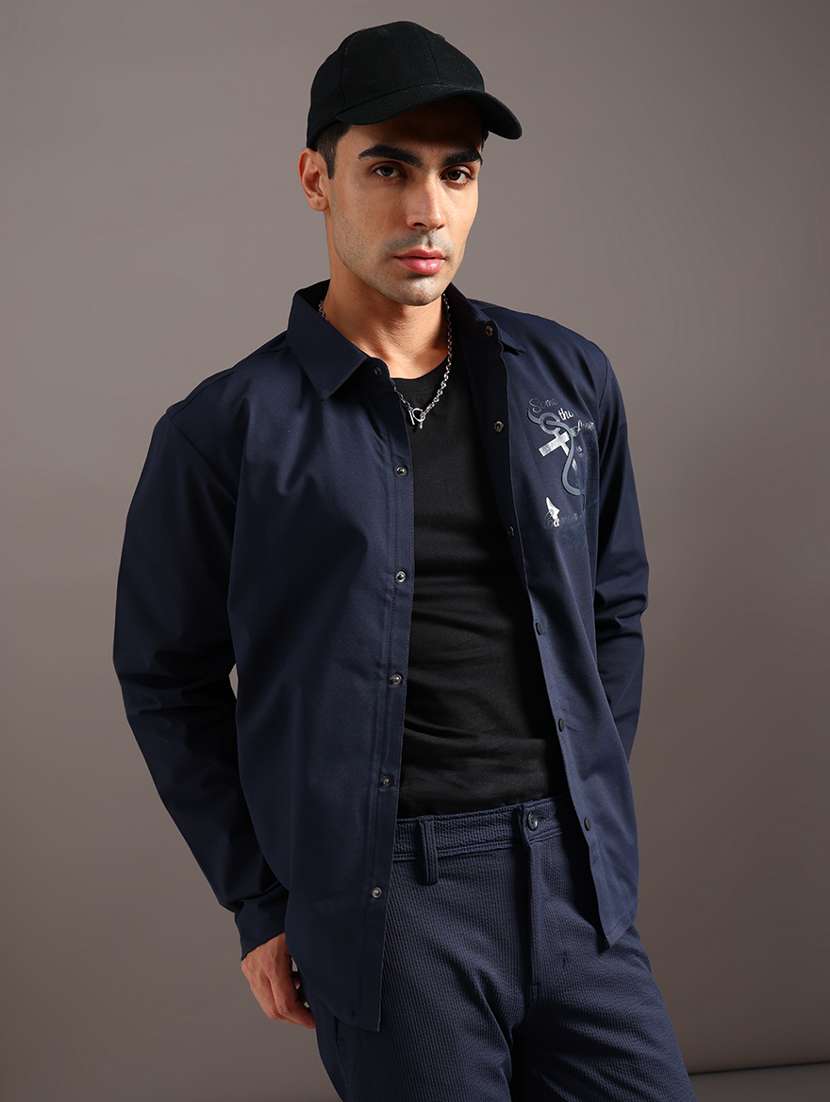 men typographic long sleeve regular fit casual shirt