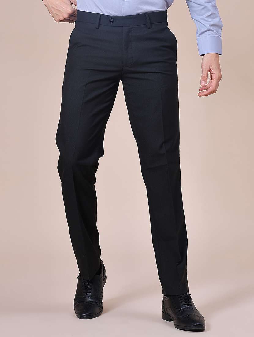 men solid mid rise flat front formal trouser
