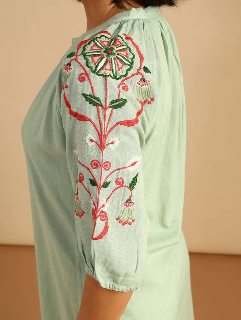 women embroidered three quarter sleeve straight kurta - 21958127 -  Standard Image - 5