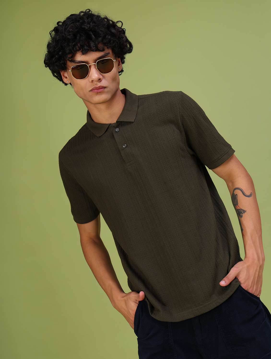 olive jacquard tshirt - 21958189 - Zoom Image - 0