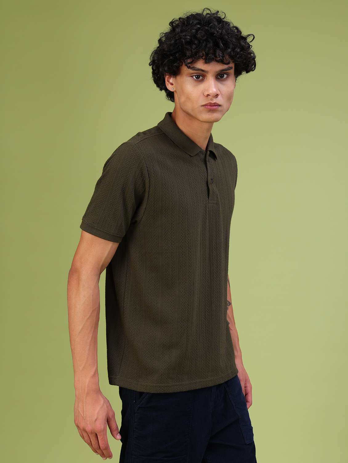 olive jacquard tshirt - 21958189 - Standard Image - 3
