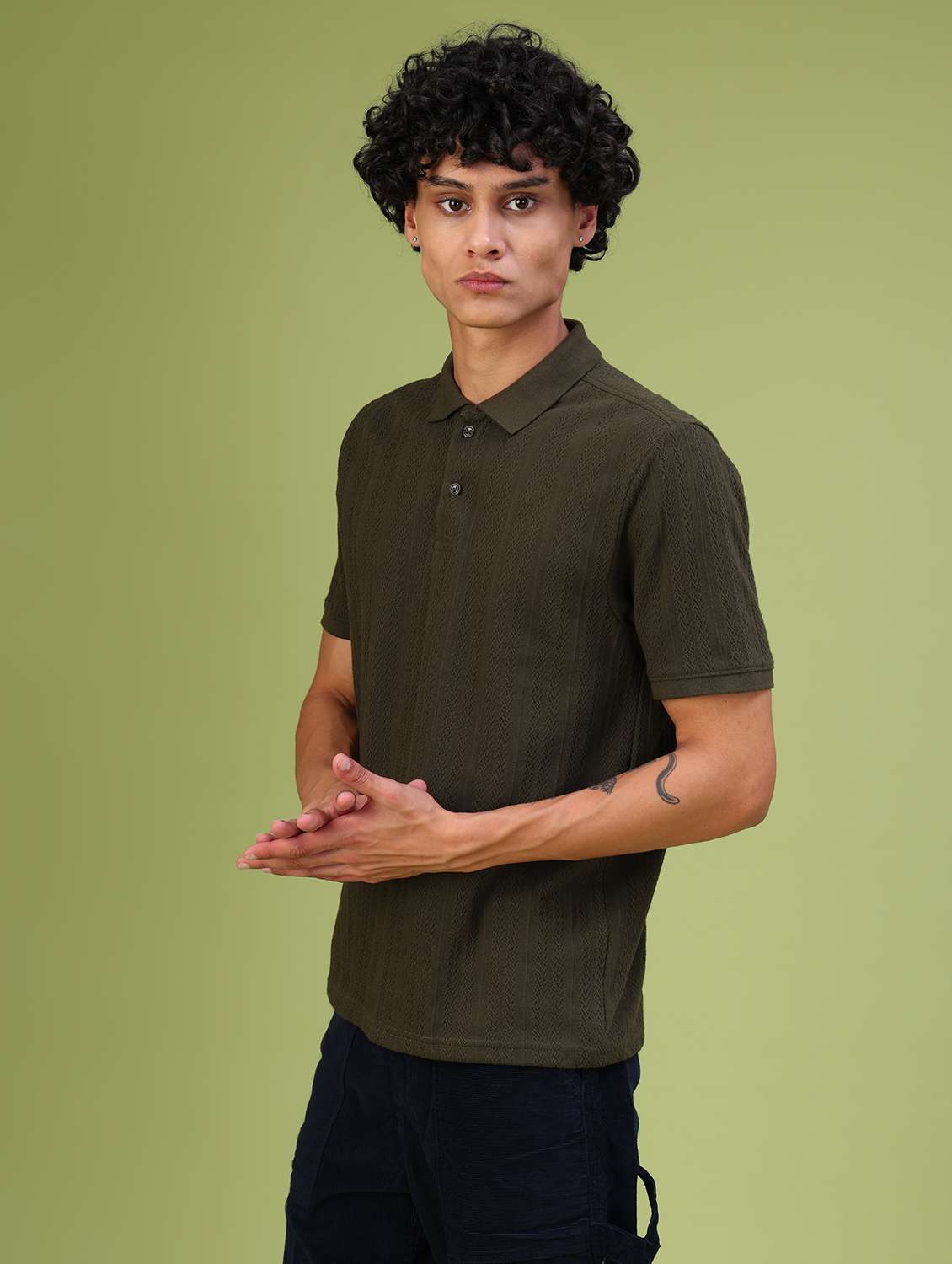 olive jacquard tshirt - 21958189 - Standard Image - 5