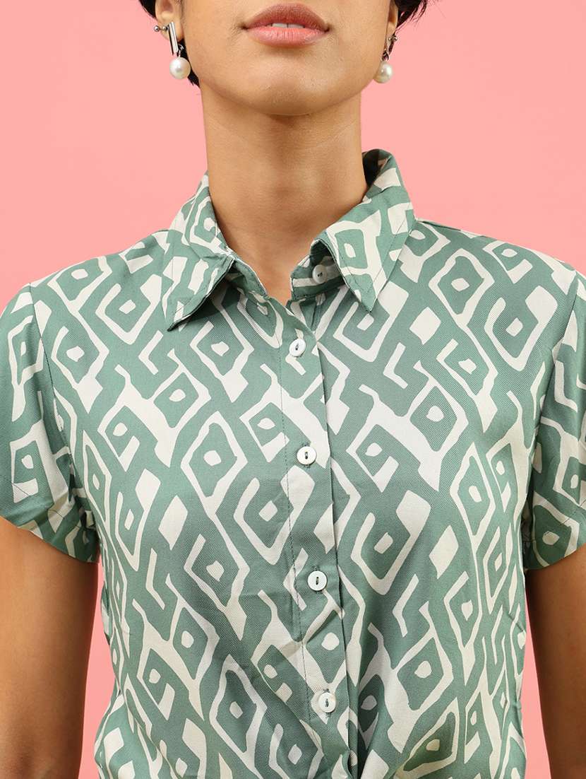 women printed collared short sleeve crop shirt - 21958229 -  Standard Image - 5