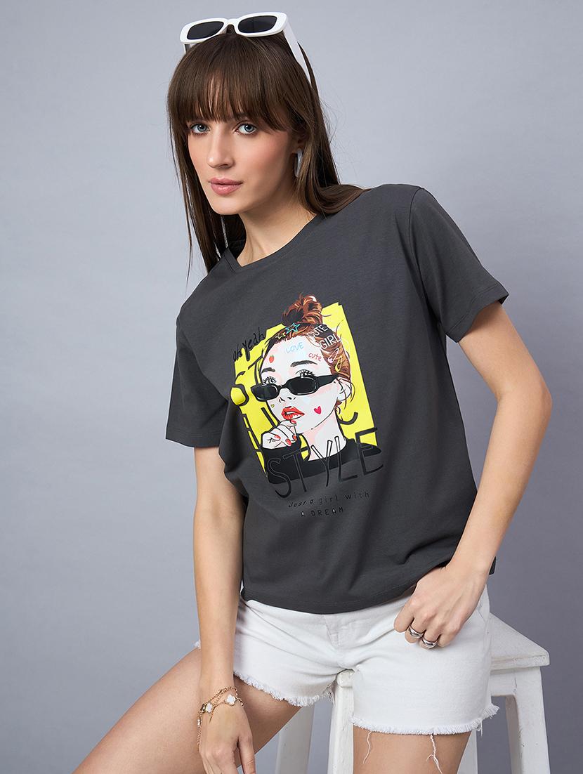 women printed short sleeve loose fit t-shirt