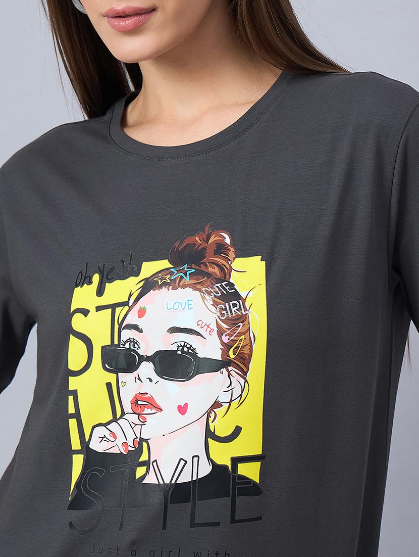 women printed short sleeve loose fit t-shirt - 21958280 - Standard Image - 5