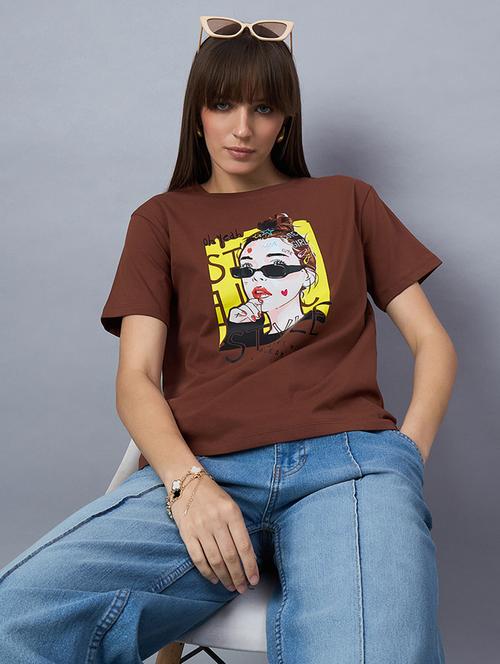 women printed short sleeve loose fit t-shirt - 21958281 - Standard Image - 0