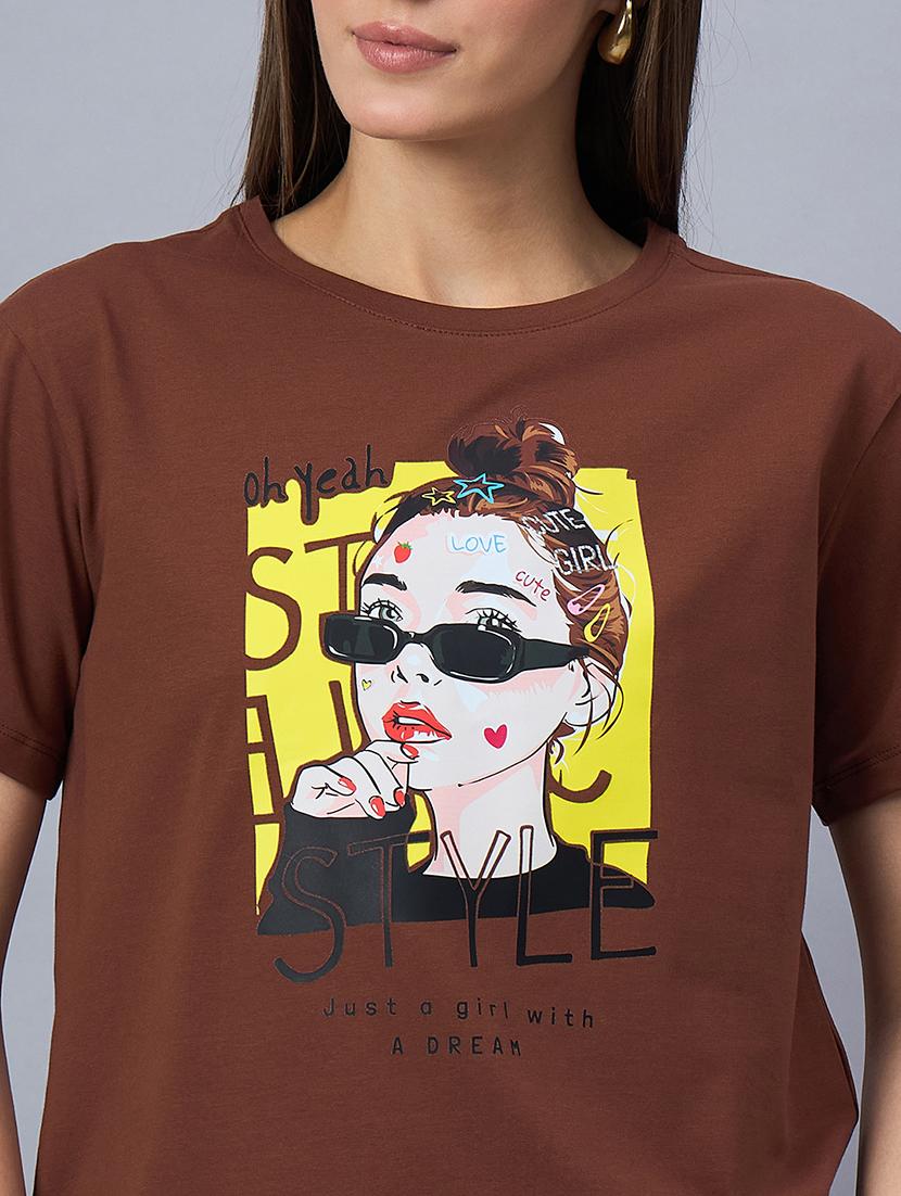 women printed short sleeve loose fit t-shirt - 21958281 - Standard Image - 5