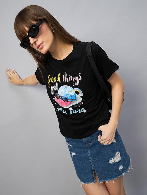 women printed short sleeve loose fit t-shirt - 21958282 - Standard Image - 0