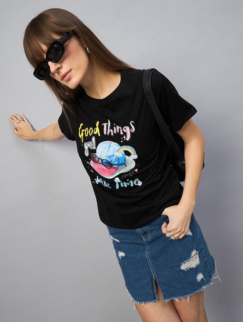 women printed short sleeve loose fit t-shirt - 21958282 - Zoom Image - 0