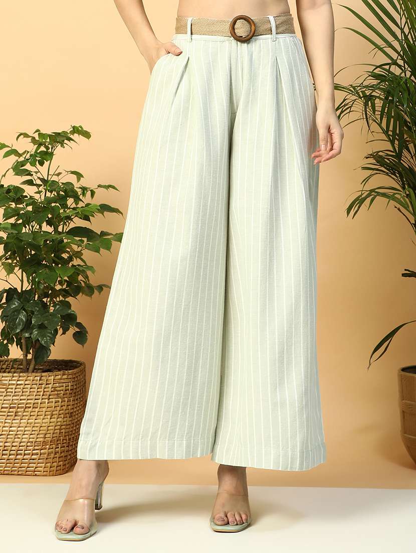 women striped high rise wide leg trouser