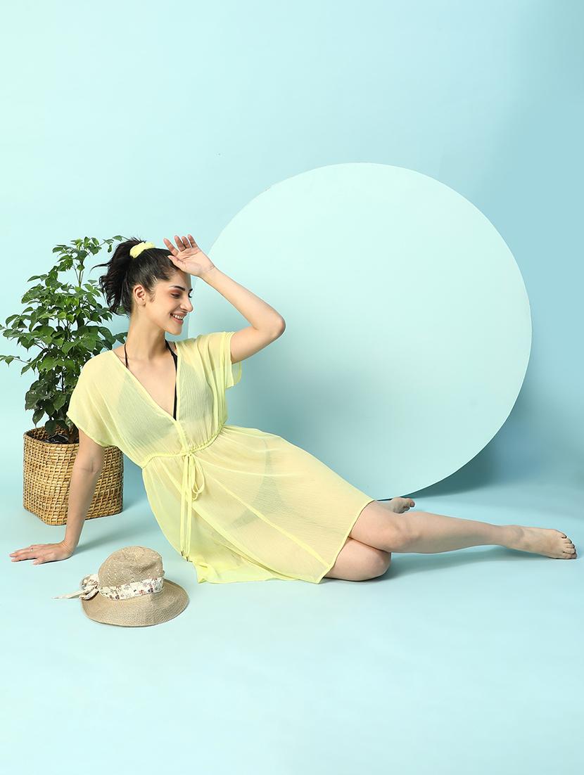 women solid sheer beachwear coverup kaftan - 21958308 - Standard Image - 3