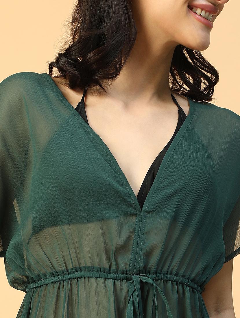 women solid sheer beachwear coverup kaftan - 21958309 - Standard Image - 5