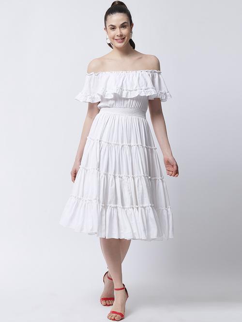 women white solid off shoulder tiered dress - 21958320 - Standard Image - 0