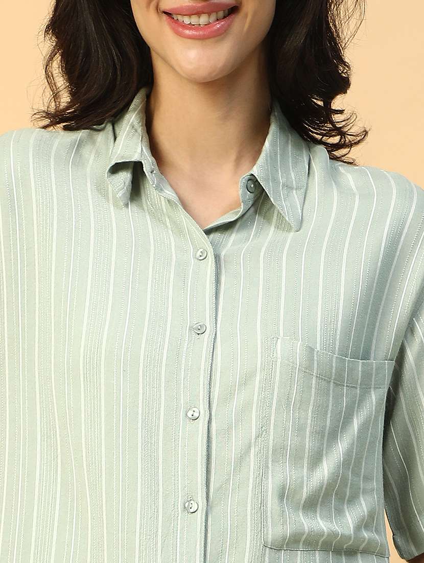 women striped colared short sleeve regular shirt - 21958322 -  Standard Image - 5