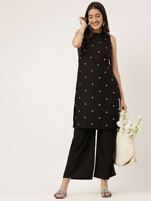 women embroidered sleeveless kurta palazzo set - 21958332 - Standard Image - 0
