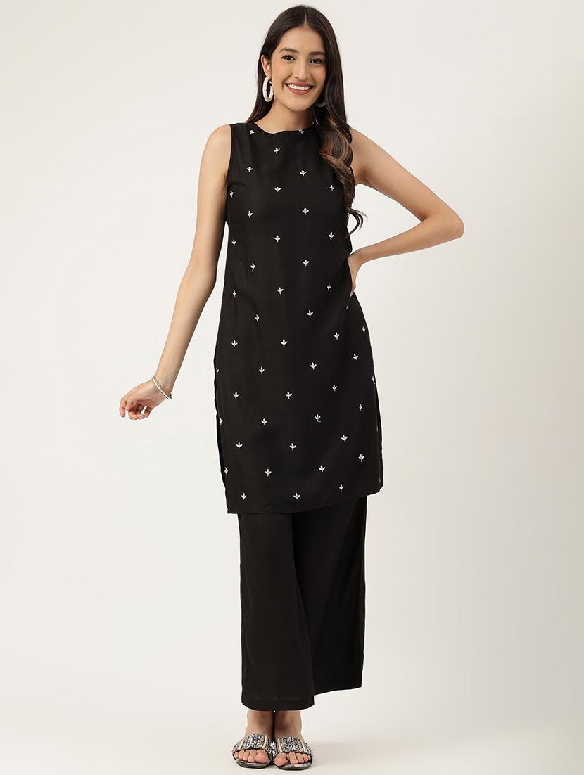 women embroidered sleeveless kurta palazzo set - 21958332 - Standard Image - 3