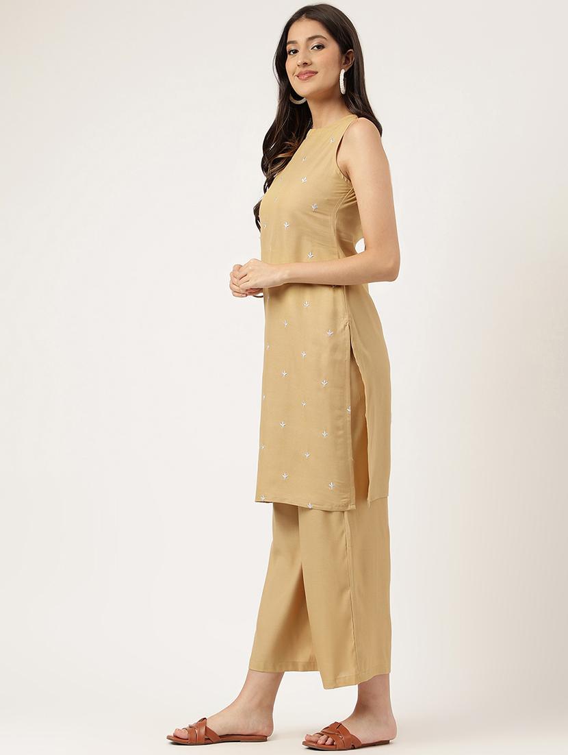 women embroidered sleeveless kurta palazzo set - 21958333 - Standard Image - 3