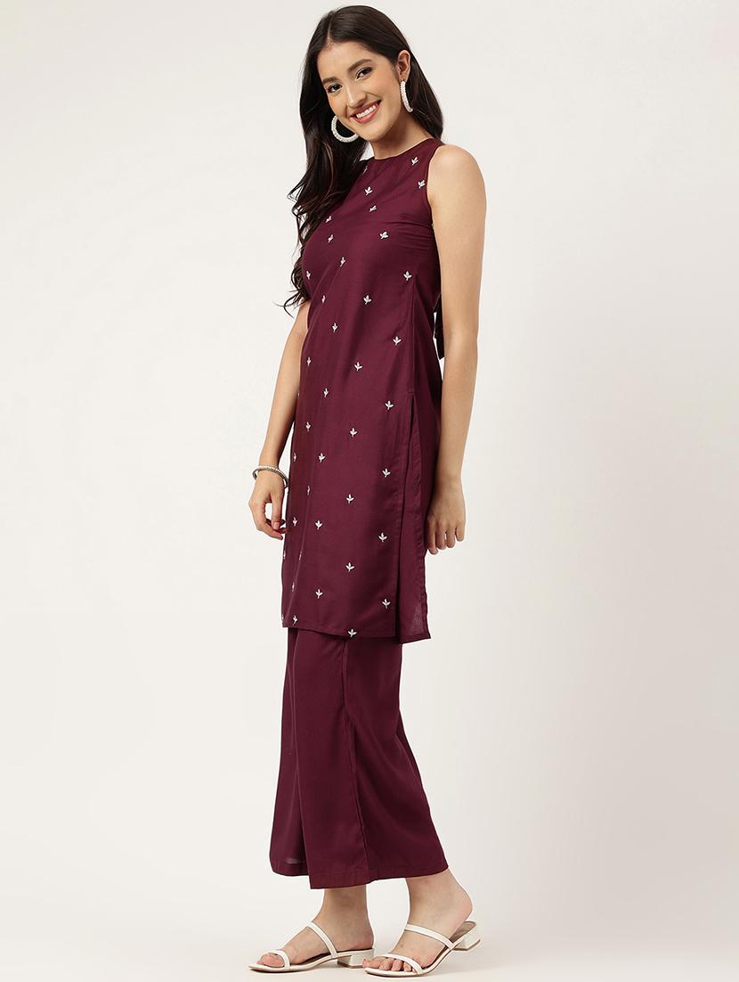 women embroidered sleeveless kurta palazzo set - 21958342 - Standard Image - 3