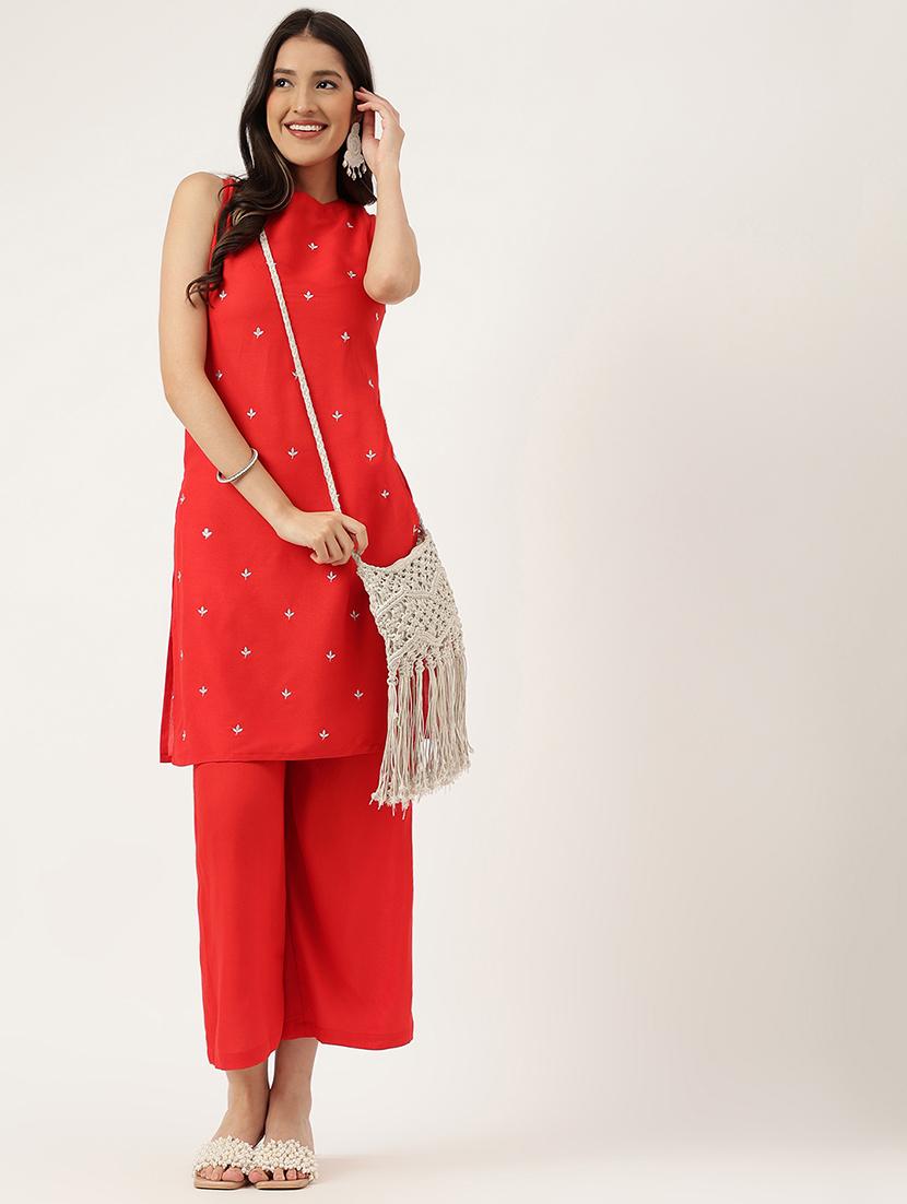 women embroidered sleeveless kurta palazzo set - 21958344 -  Zoom Image - 0