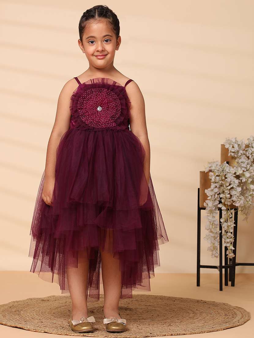 girls embellished shoulder strap asymmetric dress