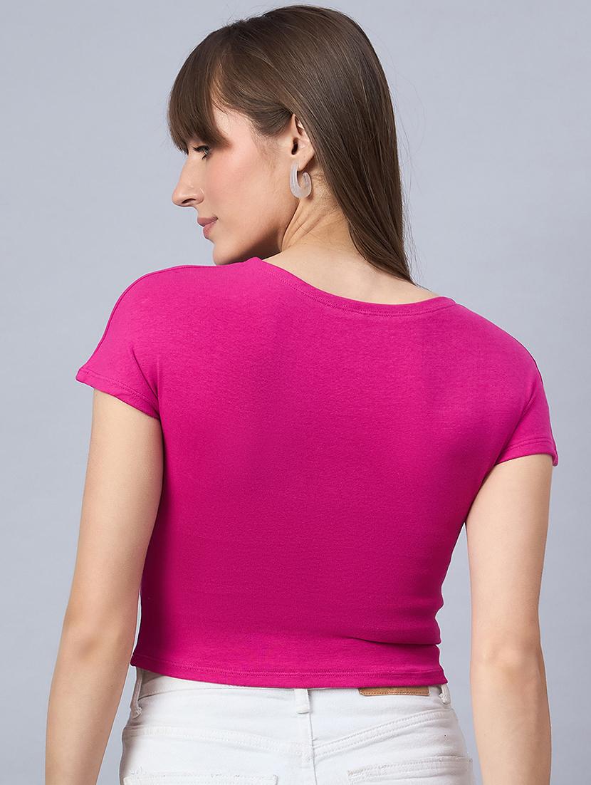 women solid short sleeve crop top - 21958376 - Standard Image - 3