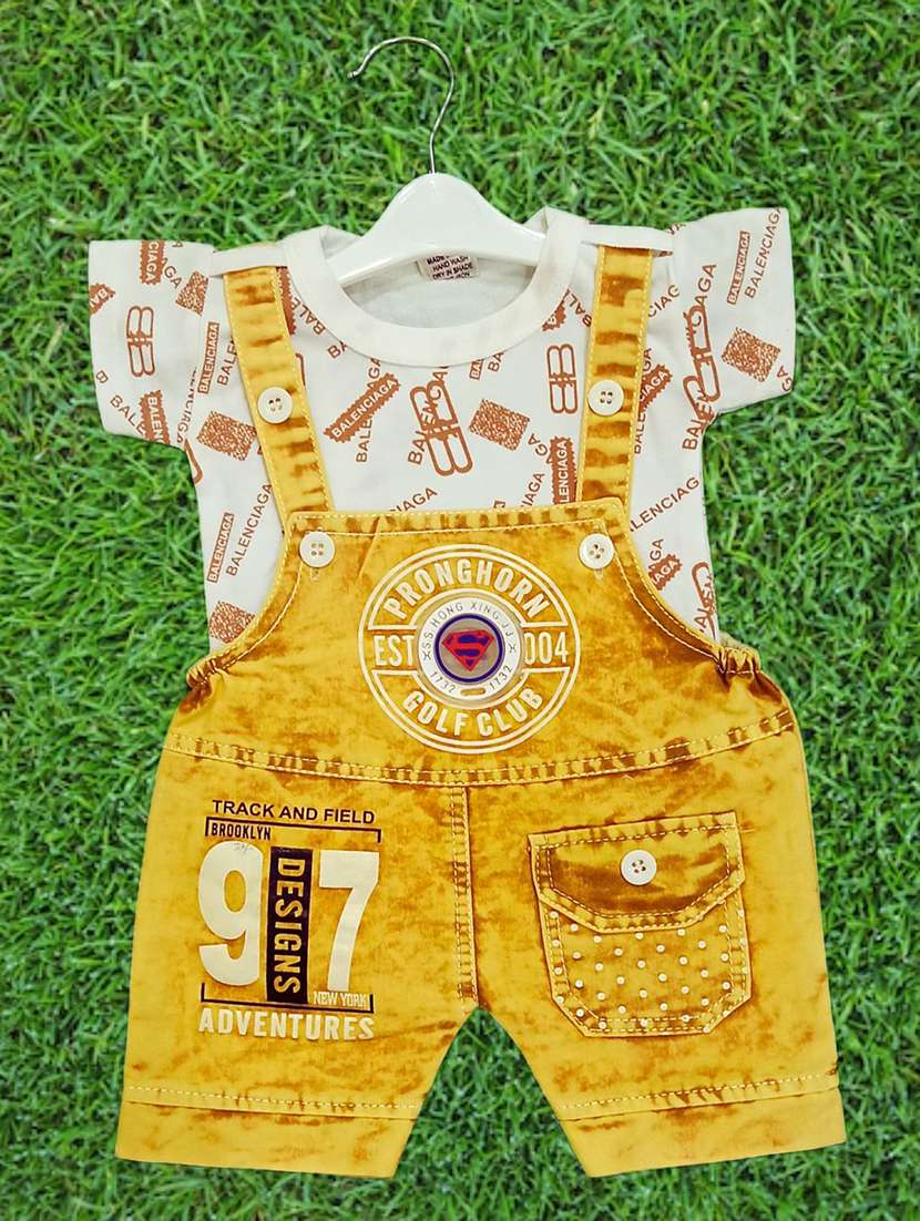 boys printed t-shirt & dungaree casual wear set
