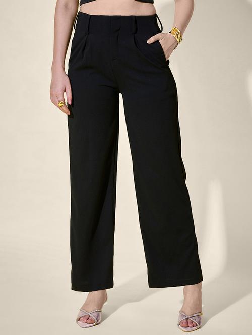 women black solid high rise straight trouser - 21958434 -  Standard Image - 0