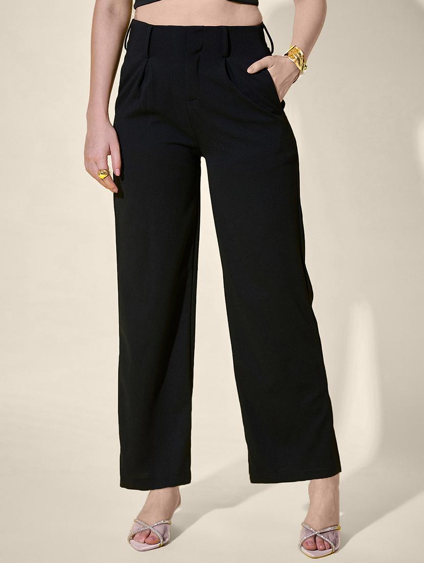 women black solid high rise straight trouser - 21958434 -  Zoom Image - 0