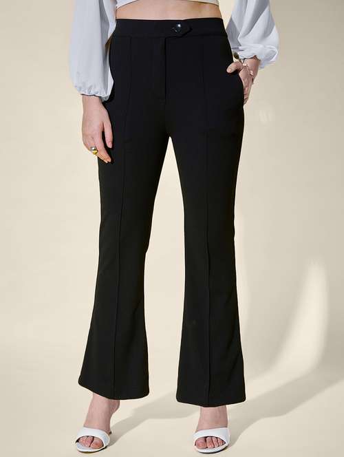 women solid mid rise bootcut trouser - 21958435 -  Standard Image - 0