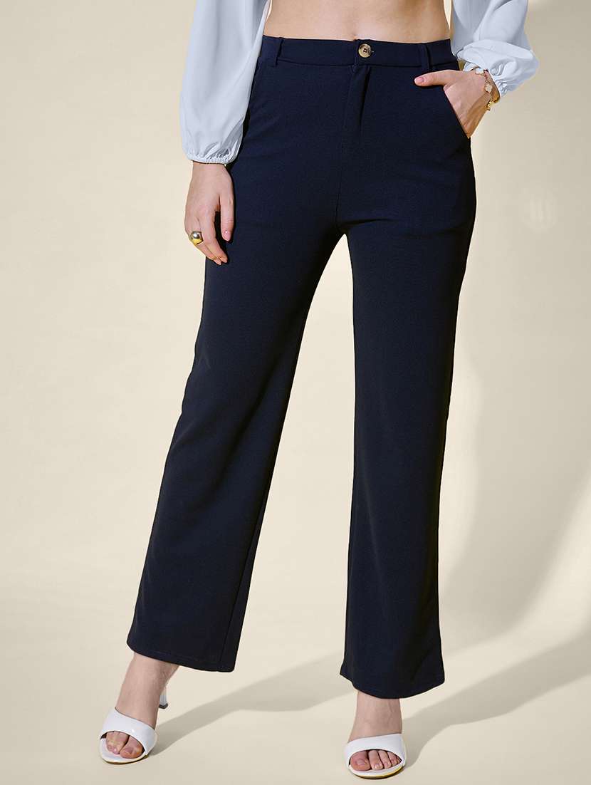 women solid high rise straight trouser - 21958436 - Zoom Image - 0