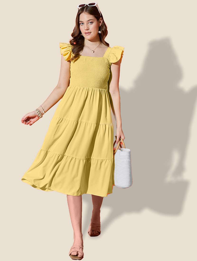 women solid ruffle sleeve tiered dress - 21958439 - Zoom Image - 0