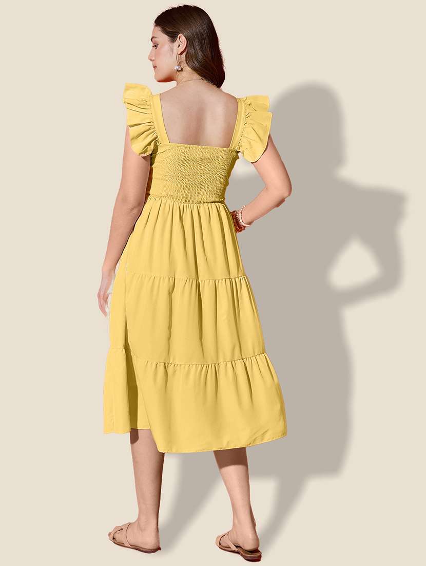 women solid ruffle sleeve tiered dress - 21958439 - Standard Image - 3