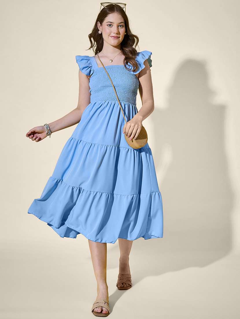 women solid ruffle sleeve tiered dress - 21958440 - Zoom Image - 0