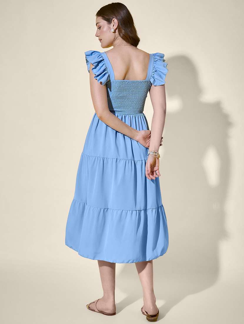 women solid ruffle sleeve tiered dress - 21958440 - Standard Image - 3