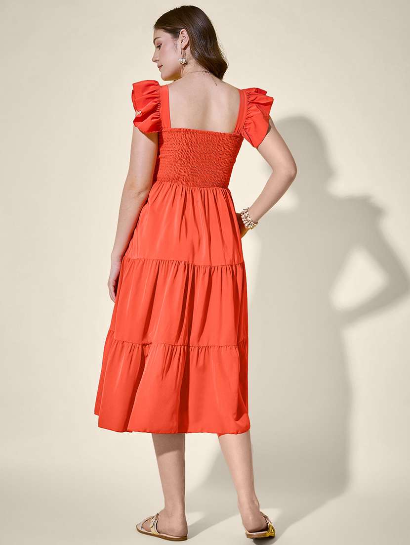 women solid ruffle sleeve tiered dress - 21958441 -  Standard Image - 3