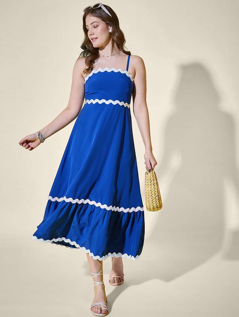 women solid shoulder strap tiered dress - 21958444 - Zoom Image - 0