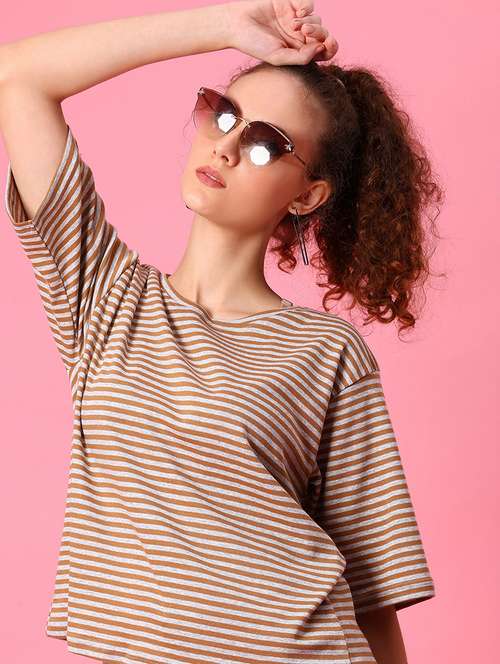 women striped short sleeve loose fit t-shirt - 21958447 - Standard Image - 0