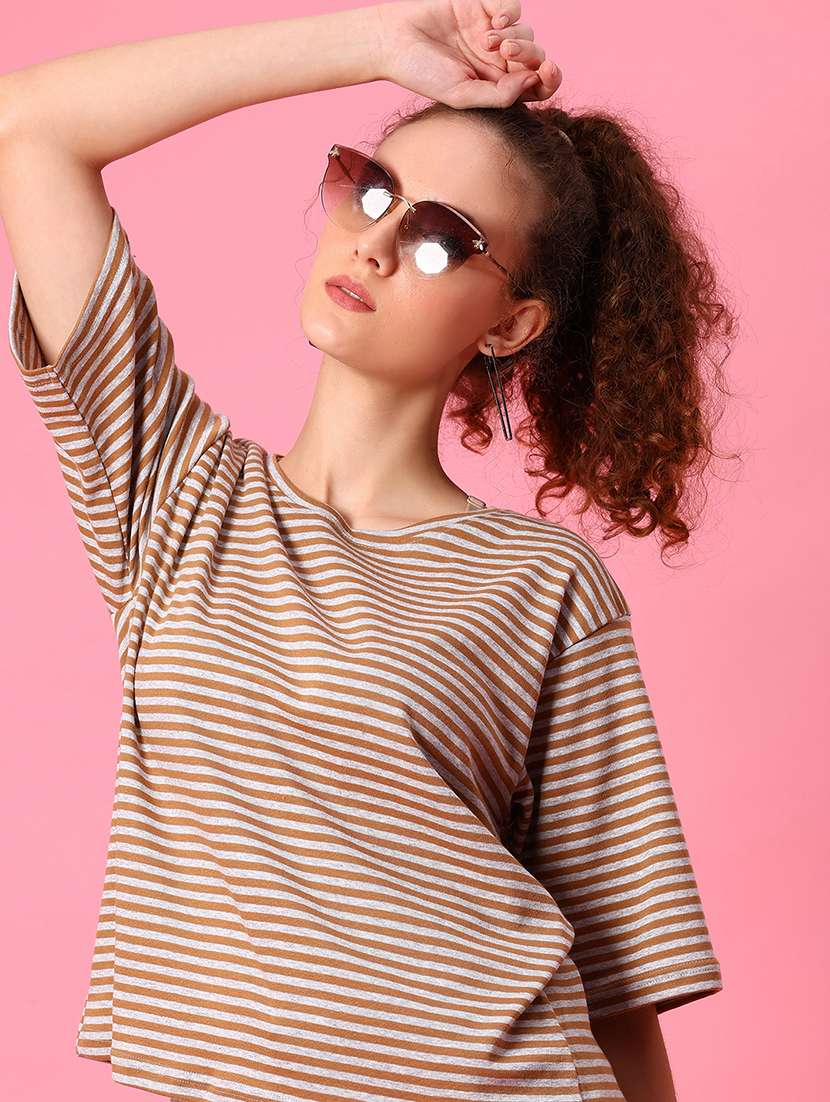 women striped short sleeve loose fit t-shirt - 21958447 - Zoom Image - 0