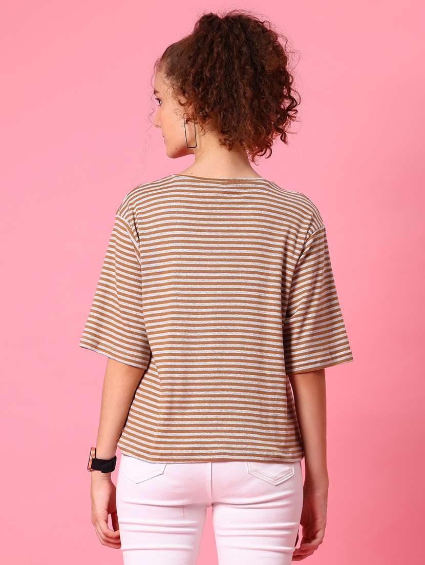 women striped short sleeve loose fit t-shirt - 21958447 - Standard Image - 3