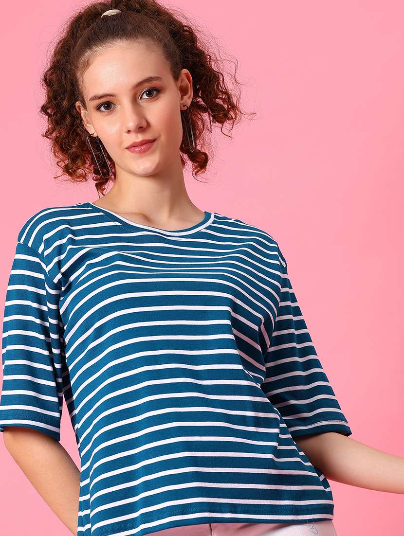 women striped short sleeve loose fit t-shirt